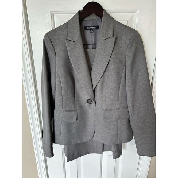 Evan picone women’s gray skirt suit jacket size 8 skirt size 6 - Picture 1 of 11